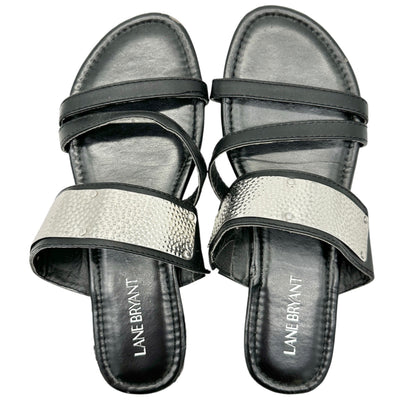 Lane Bryant Womens Black Size 9W Sandals With Metallic Silver Straps Casual Chic