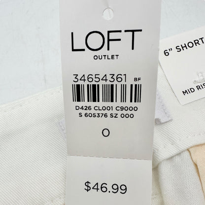 Loft Outlet 6 inch Shorts Womens Size 0 White Cotton Blend NEW