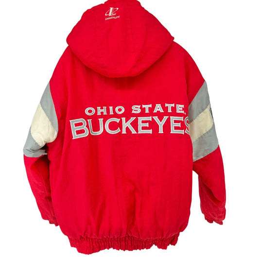 Ohio State Buckeyes L Red Puffer Jacket With Hood & Logo Athletic Branding