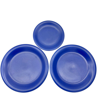 Set Of 3 Ceramic Plates TWO 11 inch Dinner and ONE 8 inch Dessert Solid Blue