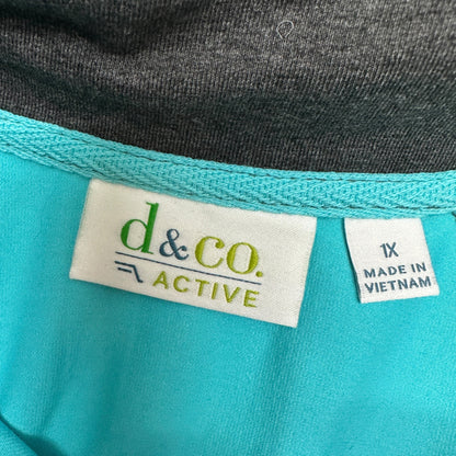 Athletic Jacket Womens 1X Two Tone Teal Gray LS Full Dual Zipper by D&Co Active