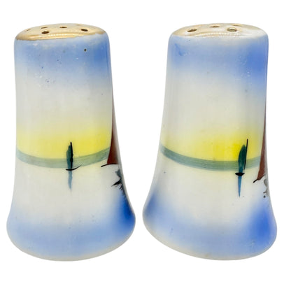 Hand-Painted Vintage Japanese Salt and Pepper Shakers With Sailboat Design