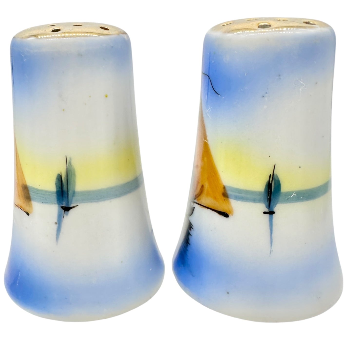Hand-Painted Vintage Japanese Salt and Pepper Shakers With Sailboat Design