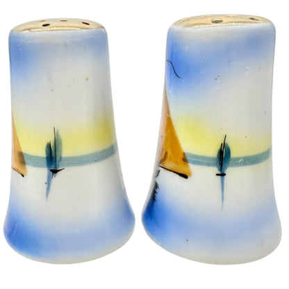 Hand-Painted Vintage Japanese Salt and Pepper Shakers With Sailboat Design