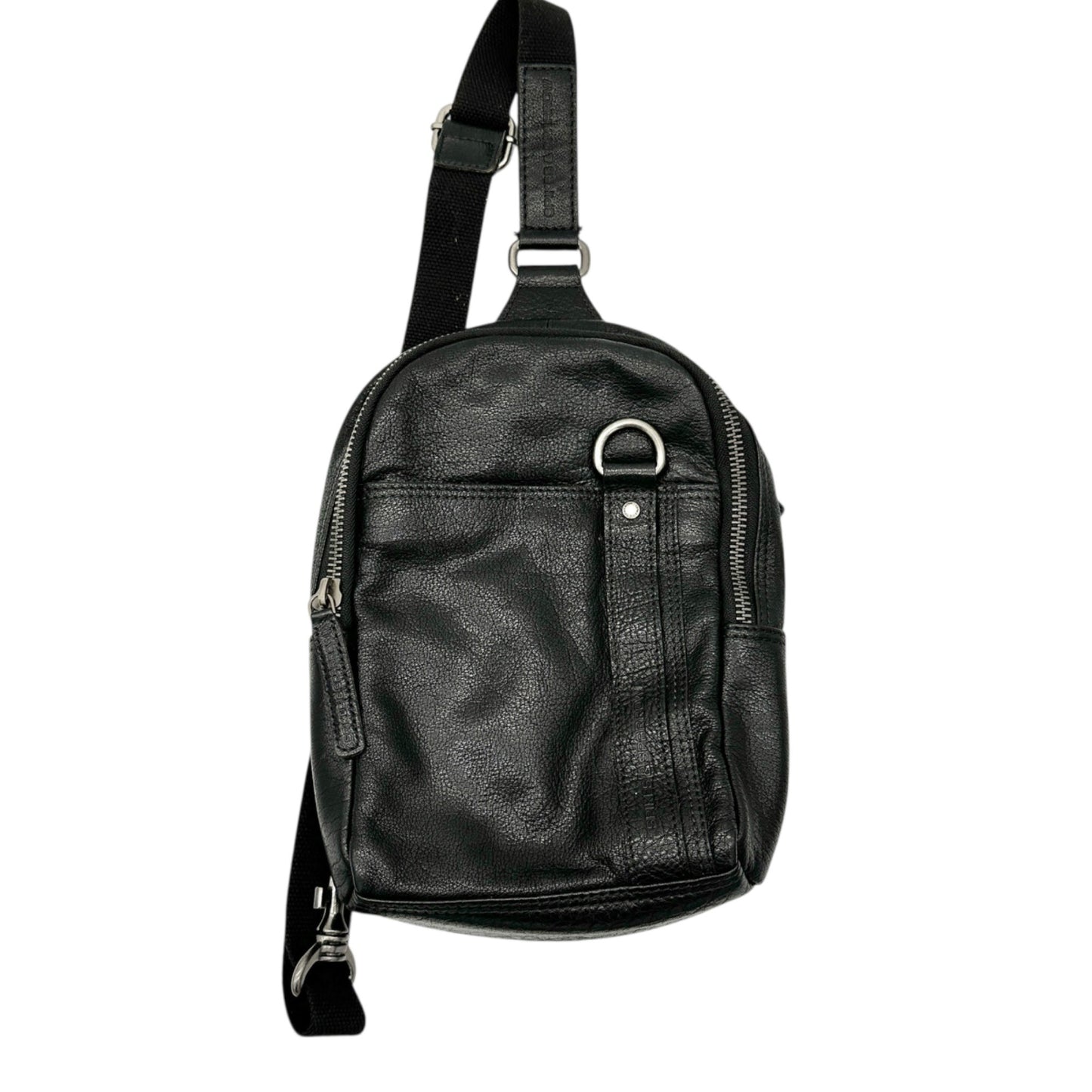 Genuine Leather Black Sling Backpack With Adjustable Strap Spikes & Sparrow