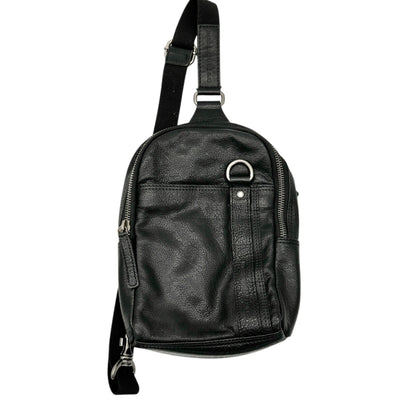 Genuine Leather Black Sling Backpack With Adjustable Strap Spikes & Sparrow