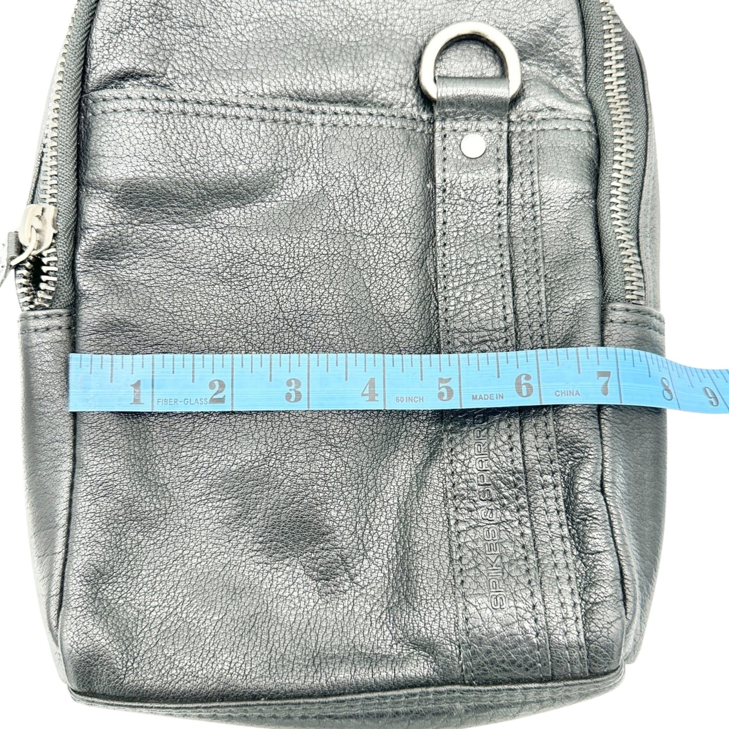 Genuine Leather Black Sling Backpack With Adjustable Strap Spikes & Sparrow