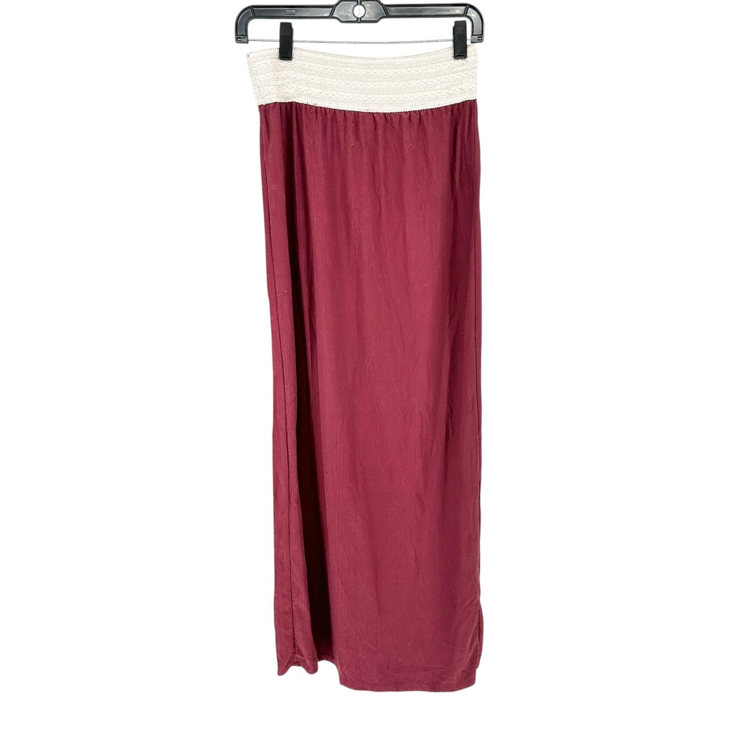 No Boundaries Maxi Skirt Womens S 3-5 Burgundy Smocked Waistband and Front Slits