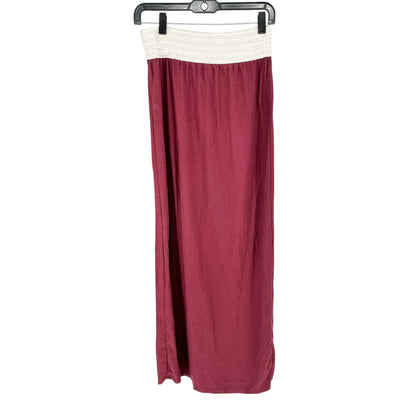 No Boundaries Maxi Skirt Womens S 3-5 Burgundy Smocked Waistband and Front Slits