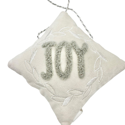Set Of 3 Christmas Ornament Pillows With Joy Tree Merry Bright Designs White