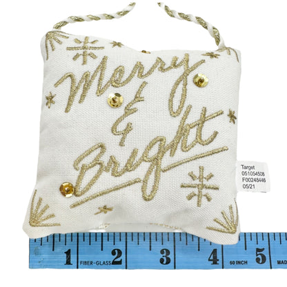 Set Of 3 Christmas Ornament Pillows With Joy Tree Merry Bright Designs White