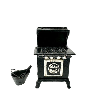 Blue Bird Vintage Cast Iron Toy Stove With Coal Bucket & Shovel 6” H Collectible