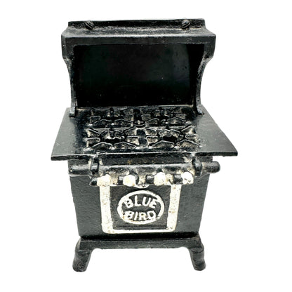 Blue Bird Vintage Cast Iron Toy Stove With Coal Bucket & Shovel 6” H Collectible