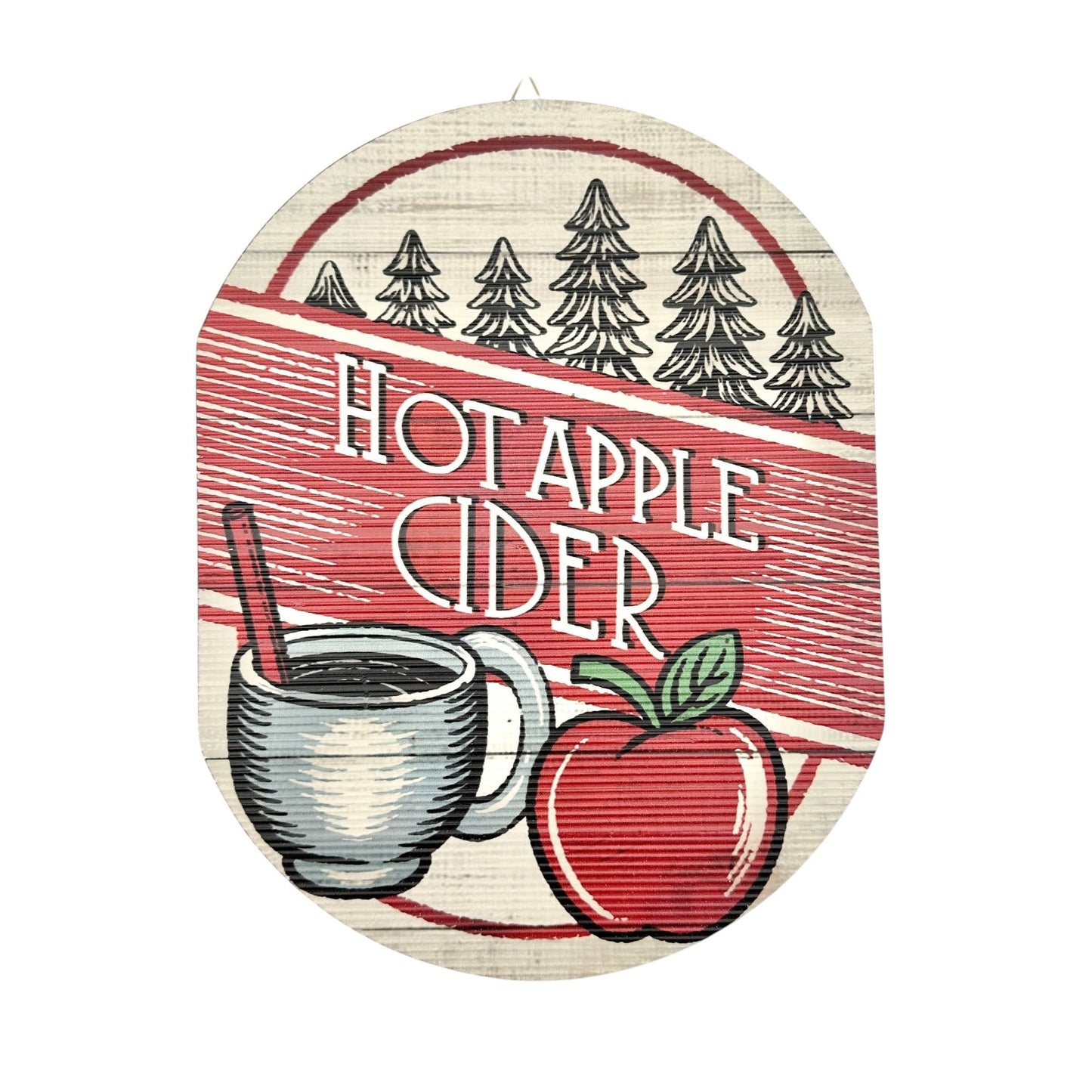 Hot Apple Cider Hanging Sign 11x8.5 Red Beige By Holiday Time 2021 Autumn Decor