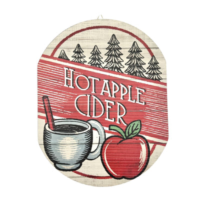 Hot Apple Cider Hanging Sign 11x8.5 Red Beige By Holiday Time 2021 Autumn Decor