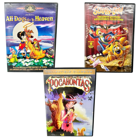 Set of 3 DVDs All Dogs Go To Heaven Scooby-Doo Pocahontas Kids Family Movies