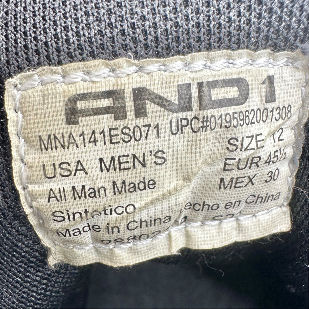 AND1 Mens Black High Top Basketball Shoes Size 12 Synthetic Non-Marking Sole