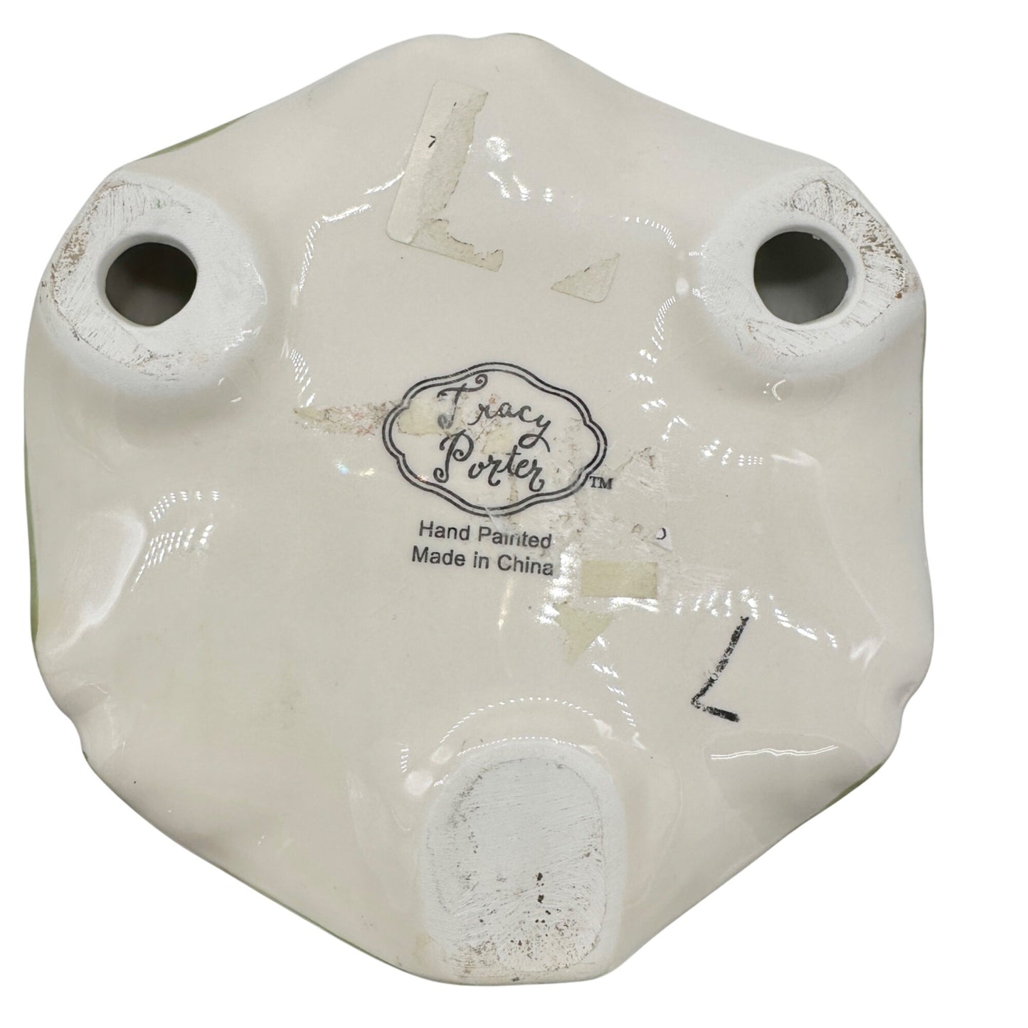 Tracy Porter Hand Painted Holiday Candle Holder Holly and Snowflake 9 inch Tall