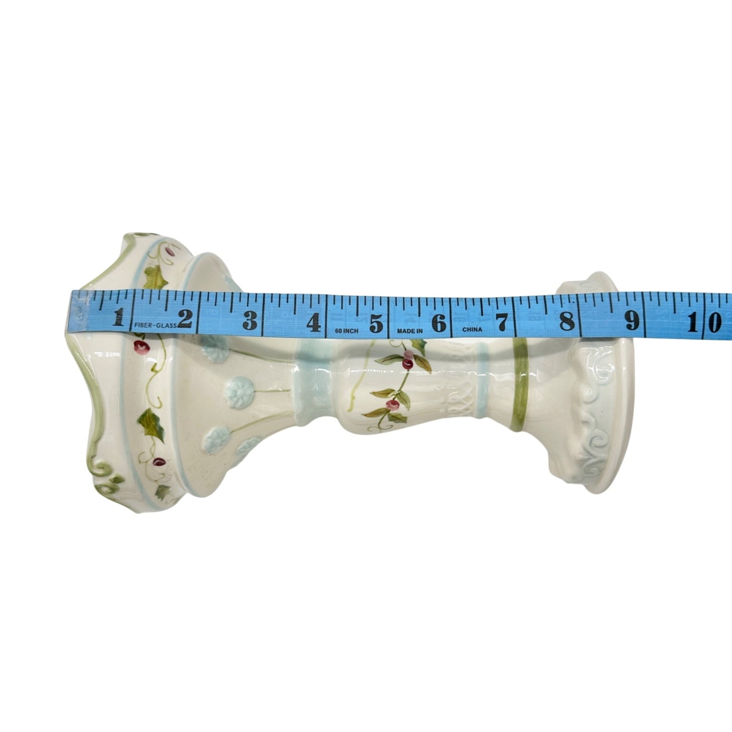 Tracy Porter Hand Painted Holiday Candle Holder Holly and Snowflake 9 inch Tall