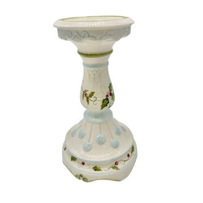 Tracy Porter Hand Painted Holiday Candle Holder Holly and Snowflake 9 inch Tall