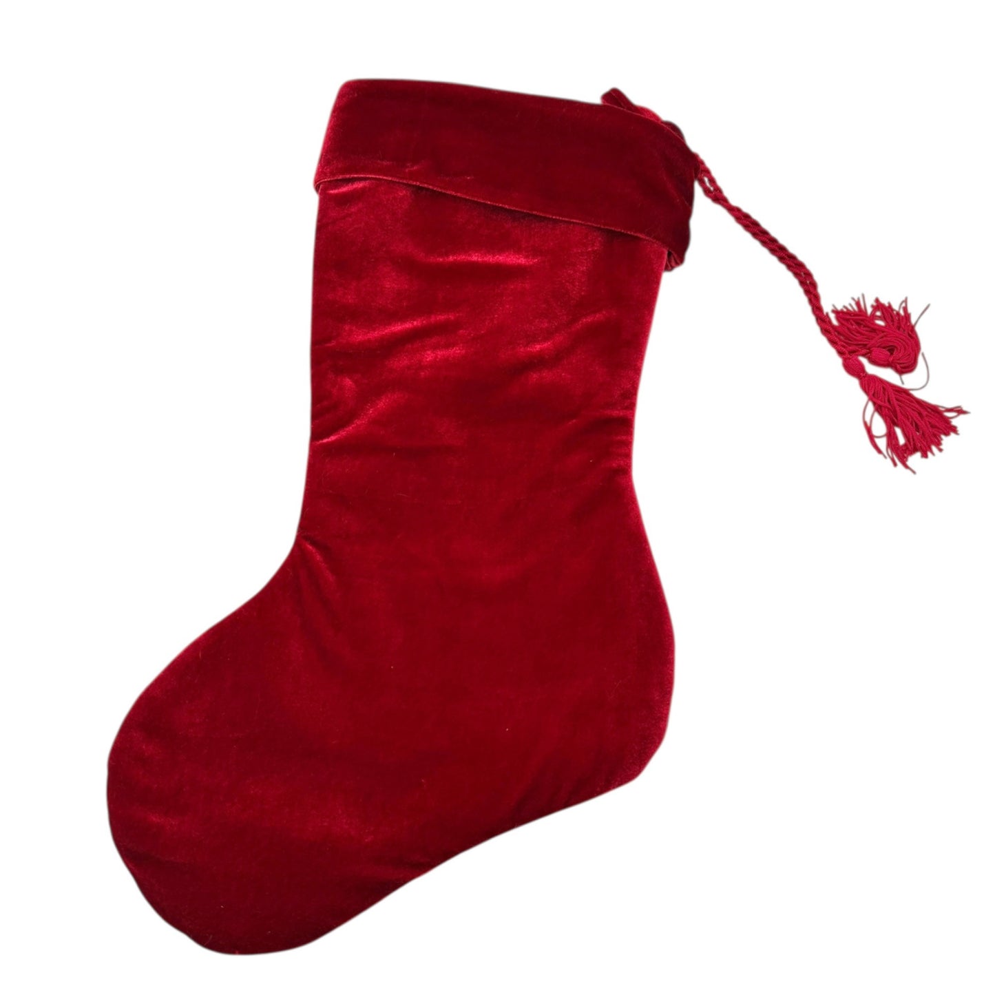 Red Velvet Christmas Stocking With Tassels and Folded Cuff 20" Long 9" Wide