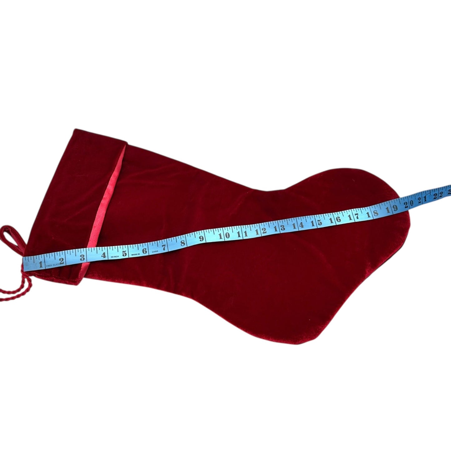 Red Velvet Christmas Stocking With Tassels and Folded Cuff 20" Long 9" Wide