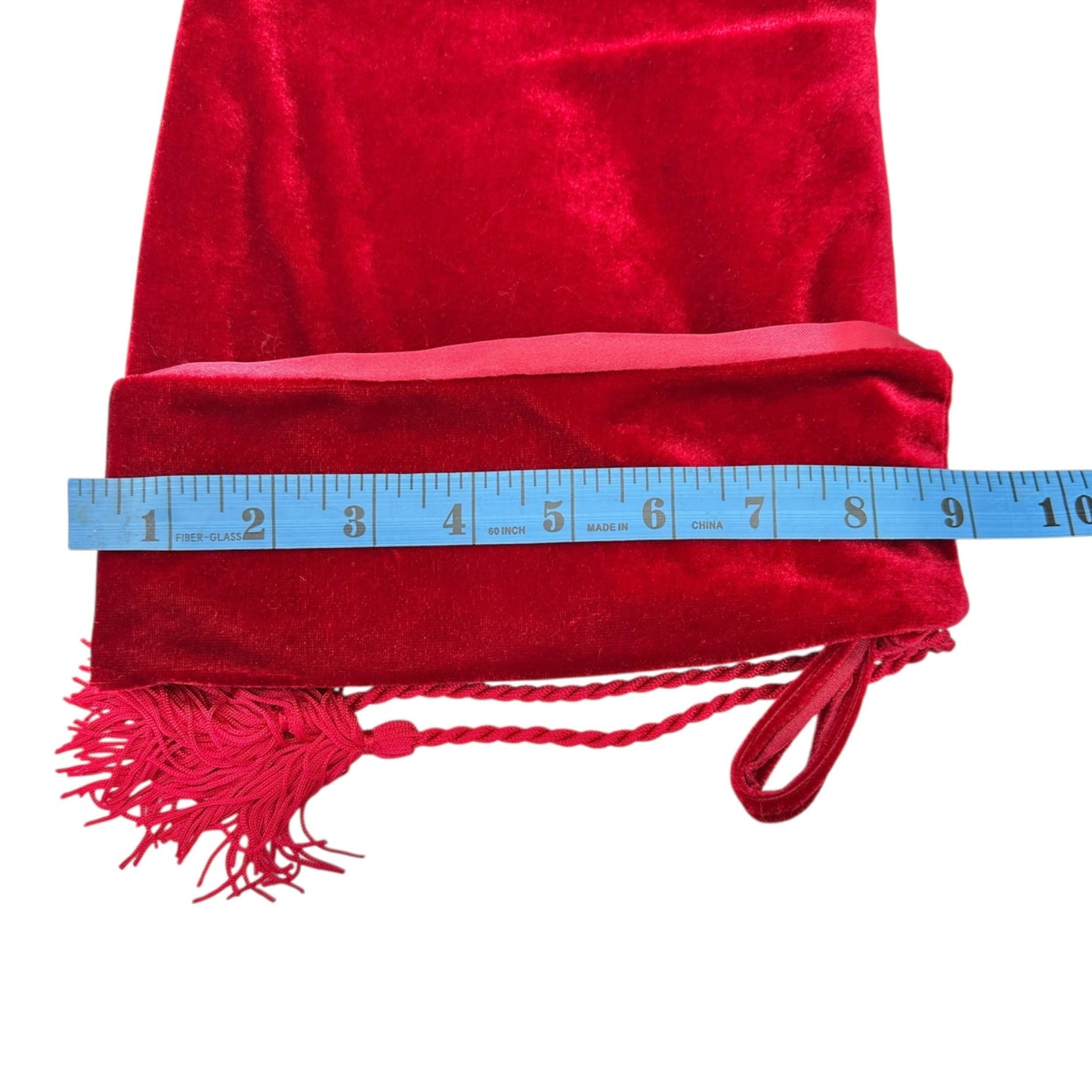Red Velvet Christmas Stocking With Tassels and Folded Cuff 20" Long 9" Wide