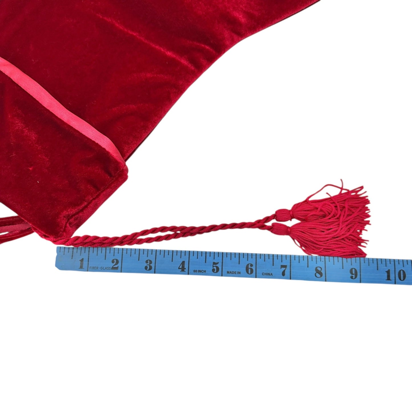 Red Velvet Christmas Stocking With Tassels and Folded Cuff 20" Long 9" Wide