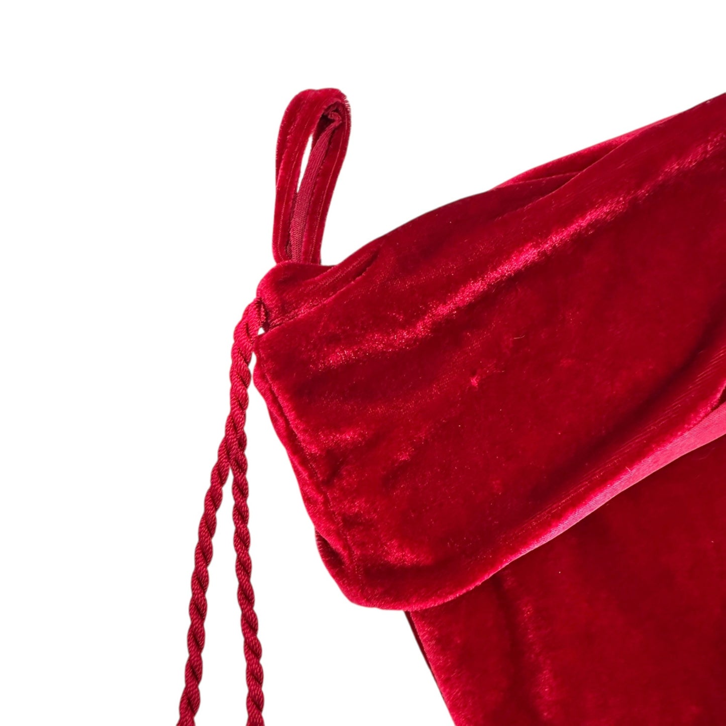 Red Velvet Christmas Stocking With Tassels and Folded Cuff 20" Long 9" Wide