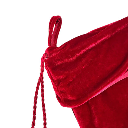 Red Velvet Christmas Stocking With Tassels and Folded Cuff 20" Long 9" Wide