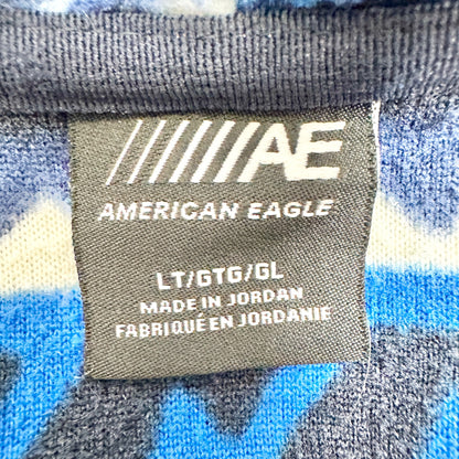 American Eagle Mens L Hooded Full-Zip Sherpa Lined Jacket Blue Aztec Pattern