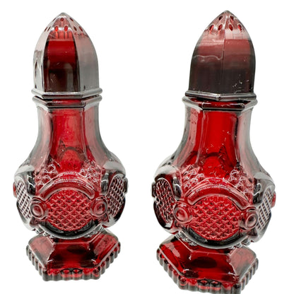 Vintage Avon Charisma Cologne Salt Shakers Set Of 2 Red Glass Hexagon Base
