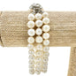 Vintage Triple Strand Faux Pearl Bracelet With Silver Flower Clasp 8 Inches Long
