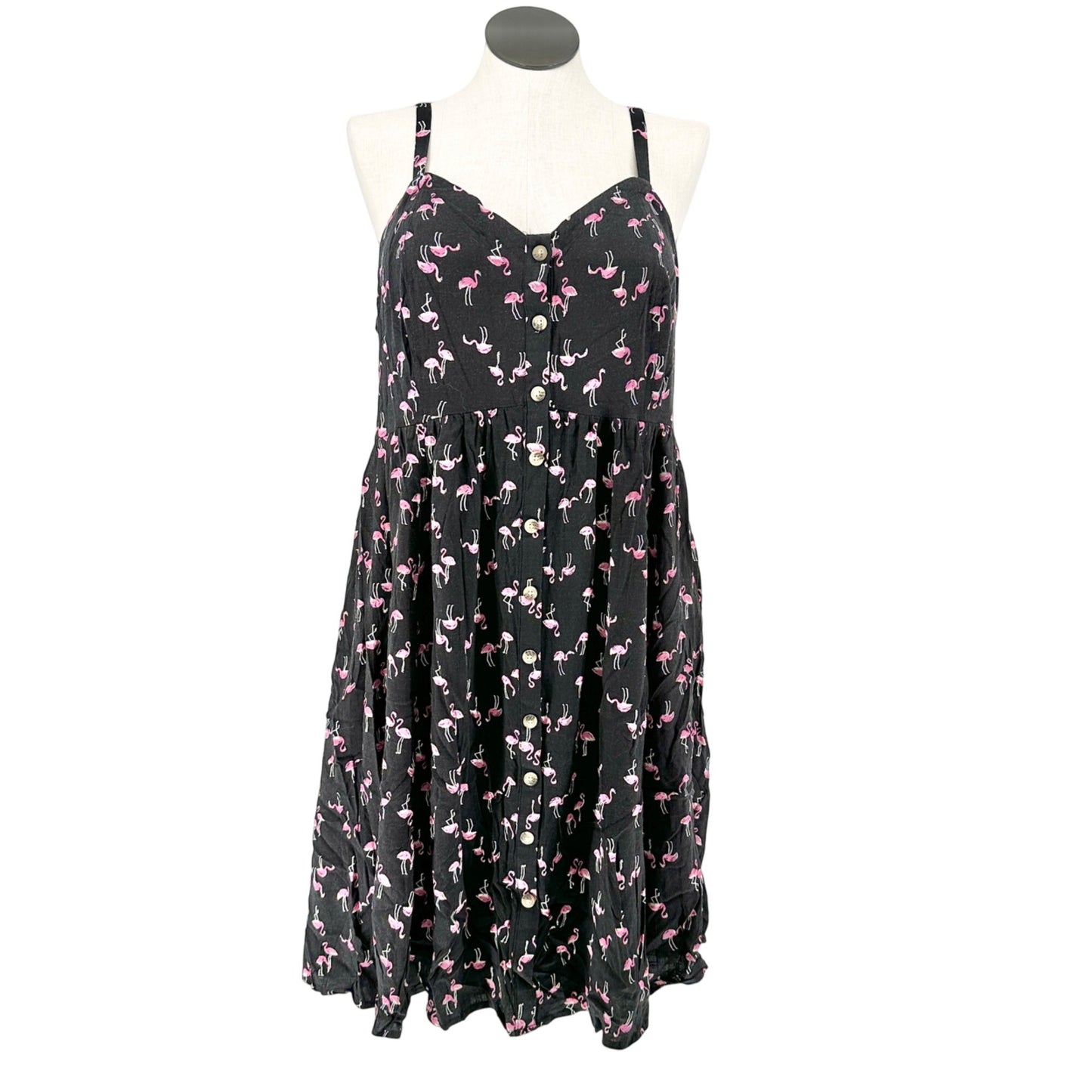 Torrid 2 Mini Dress Womens 2X 18-20 Flamingo Print Black Lace Up Back Fit+Flare