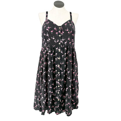 Torrid 2 Mini Dress Womens 2X 18-20 Flamingo Print Black Lace Up Back Fit+Flare