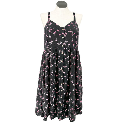 Torrid 2 Mini Dress Womens 2X 18-20 Flamingo Print Black Lace Up Back Fit+Flare