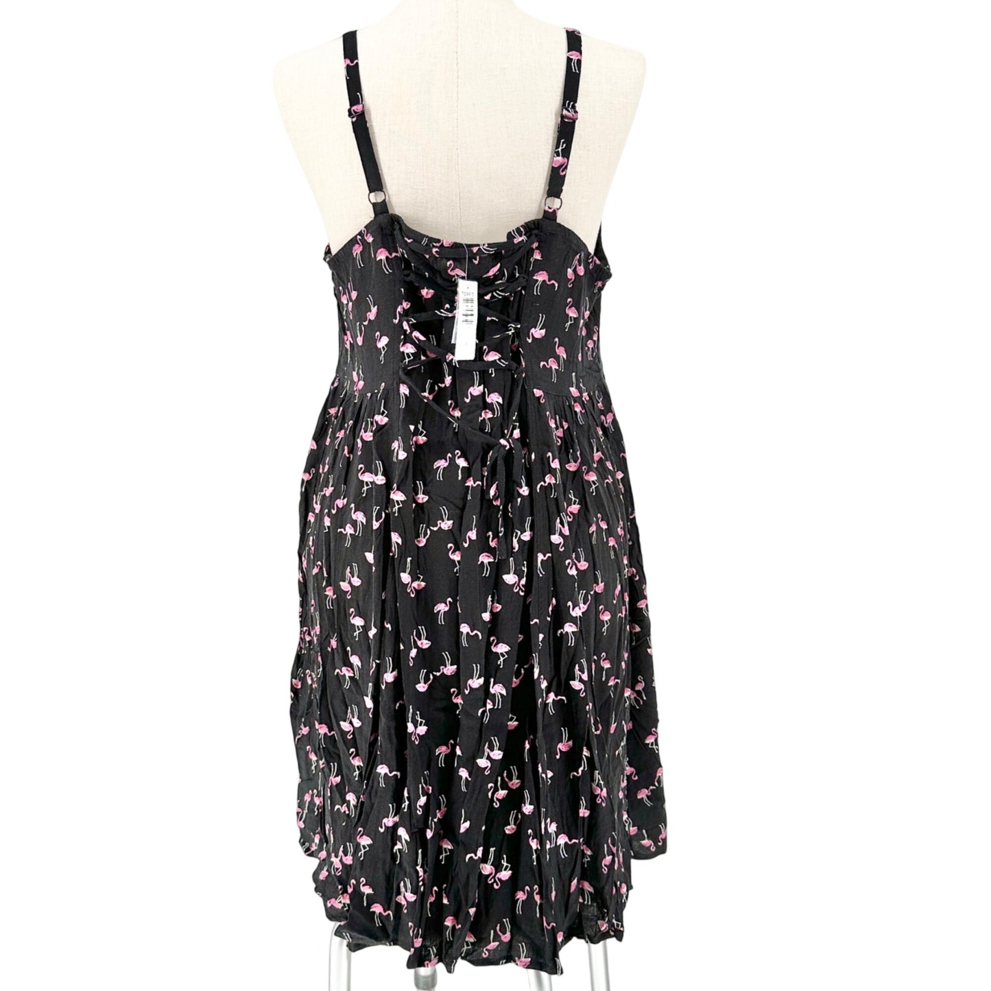 Torrid 2 Mini Dress Womens 2X 18-20 Flamingo Print Black Lace Up Back Fit+Flare