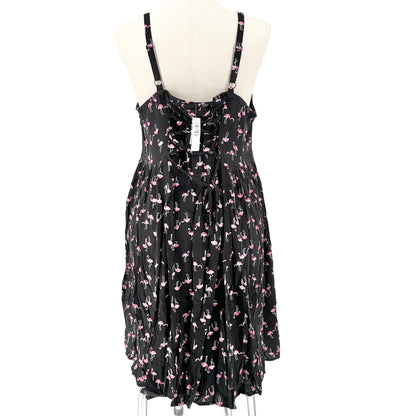 Torrid 2 Mini Dress Womens 2X 18-20 Flamingo Print Black Lace Up Back Fit+Flare