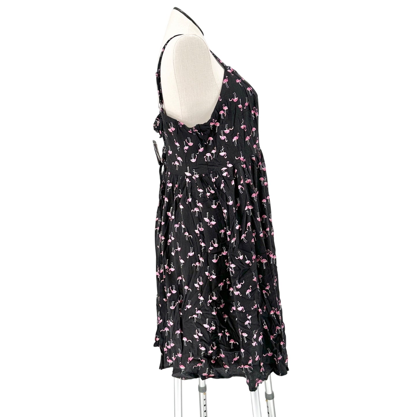 Torrid 2 Mini Dress Womens 2X 18-20 Flamingo Print Black Lace Up Back Fit+Flare