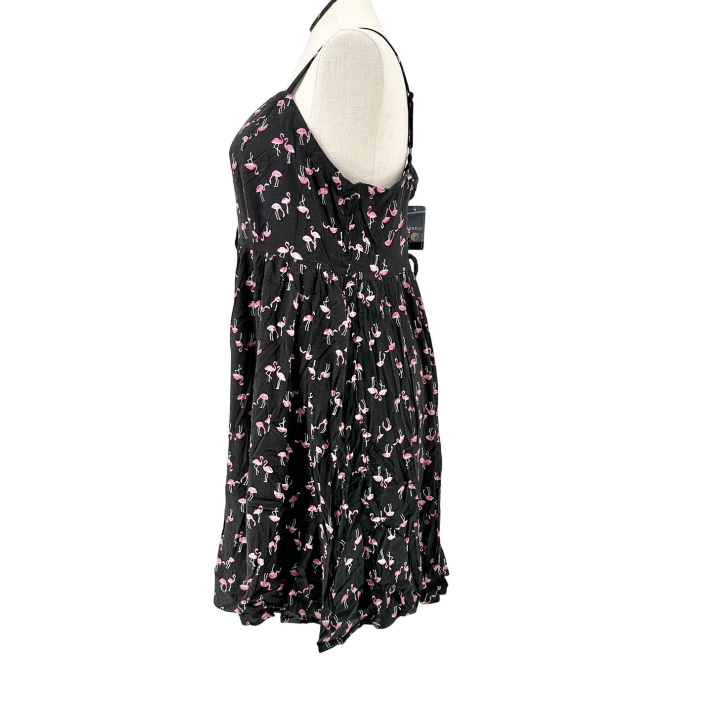Torrid 2 Mini Dress Womens 2X 18-20 Flamingo Print Black Lace Up Back Fit+Flare