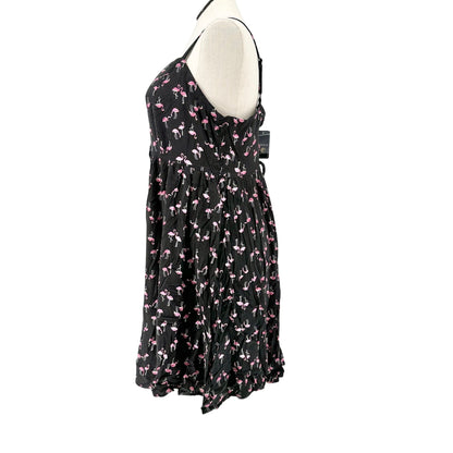 Torrid 2 Mini Dress Womens 2X 18-20 Flamingo Print Black Lace Up Back Fit+Flare