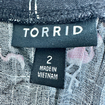 Torrid 2 Mini Dress Womens 2X 18-20 Flamingo Print Black Lace Up Back Fit+Flare
