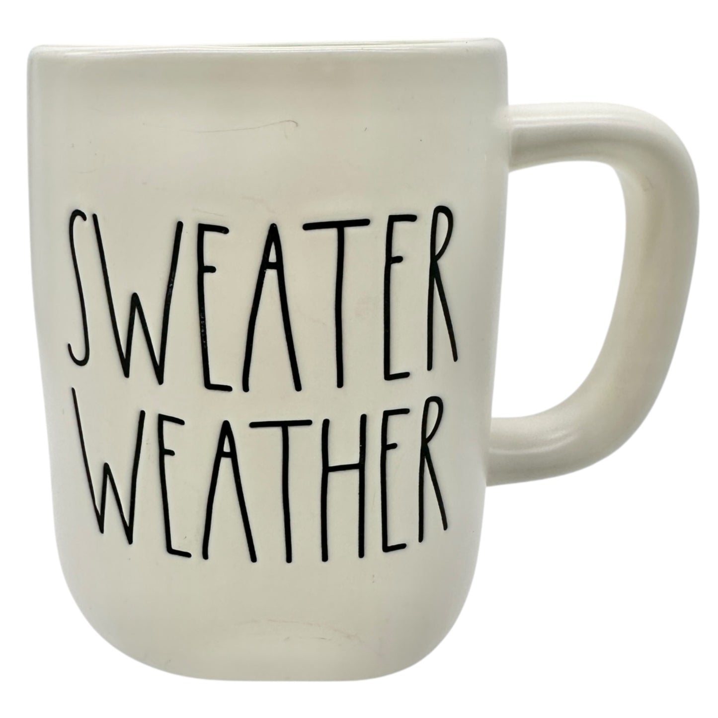 Rae Dunn 20 oz Mug SWEATER WEATHER White Ceramic Black Letters with Green Inside