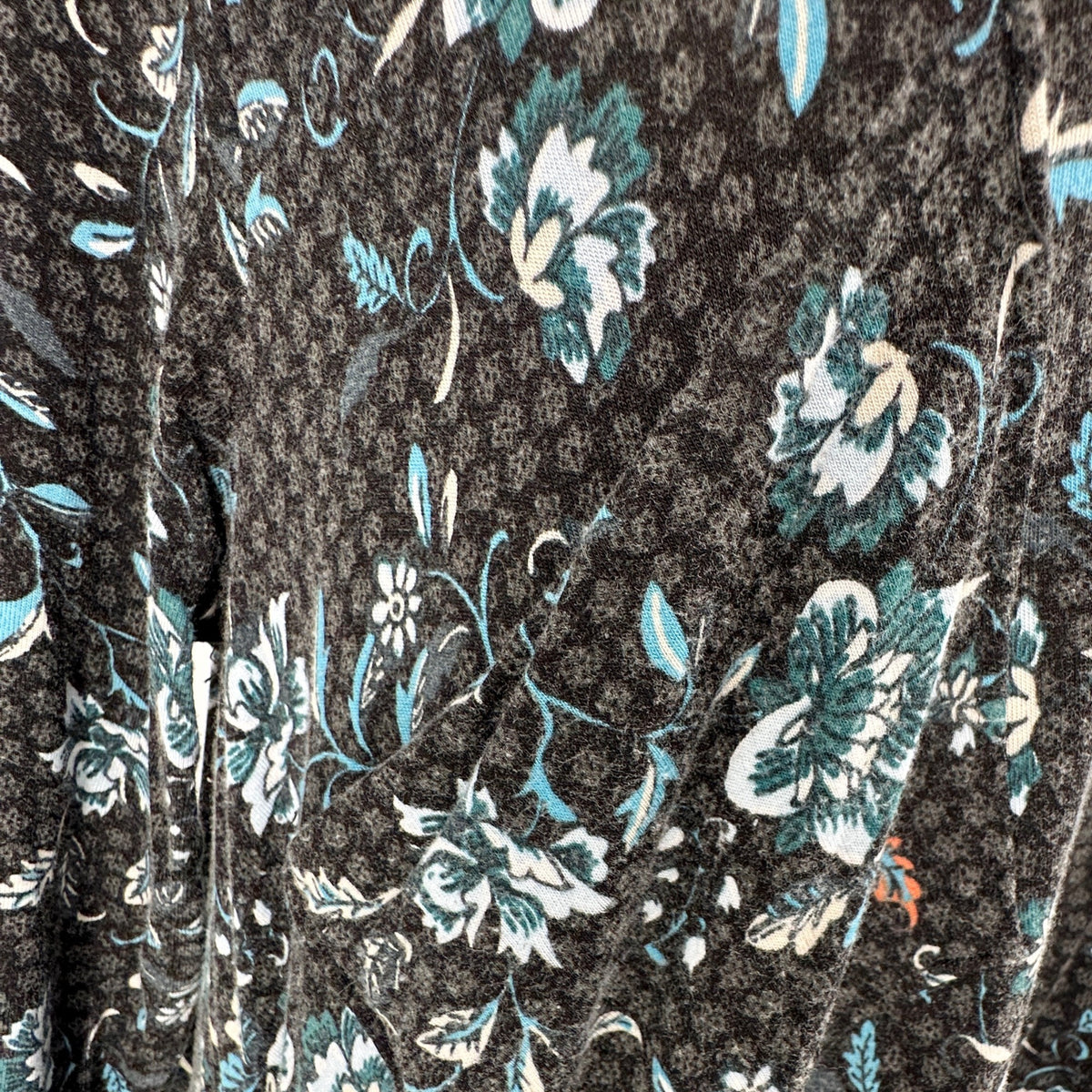 2 Blondes Apparel Womens 2X Floral Print Tunic Top Shark Bite Hem LS Black Teal