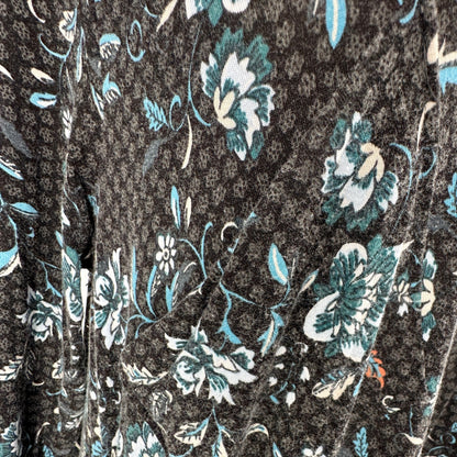 2 Blondes Apparel Womens 2X Floral Print Tunic Top Shark Bite Hem LS Black Teal