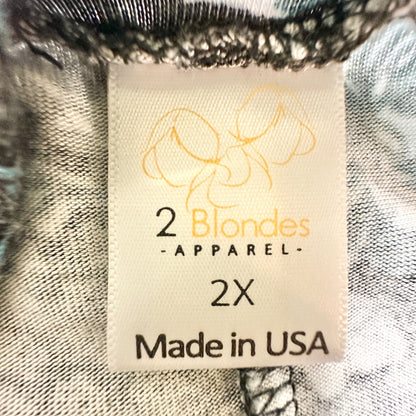 2 Blondes Apparel Womens 2X Floral Print Tunic Top Shark Bite Hem LS Black Teal