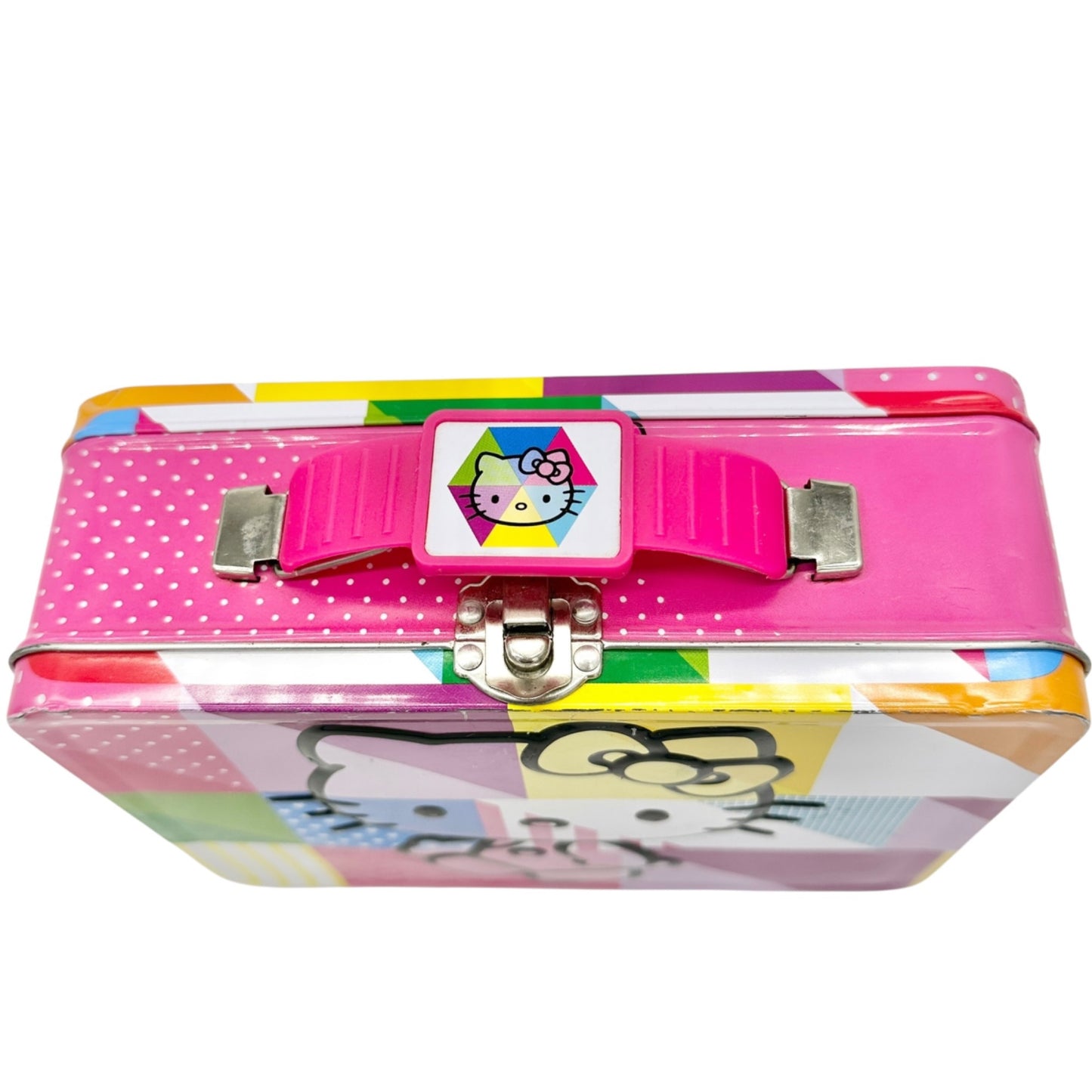 Hello Kitty Metal Lunch Box With Pink Handle Colorful Design Kid Collectible