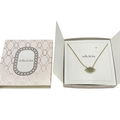 Stella & Dot Gold-Tone Necklace Aqua Druzy Pendant Crystal Accents Original Box