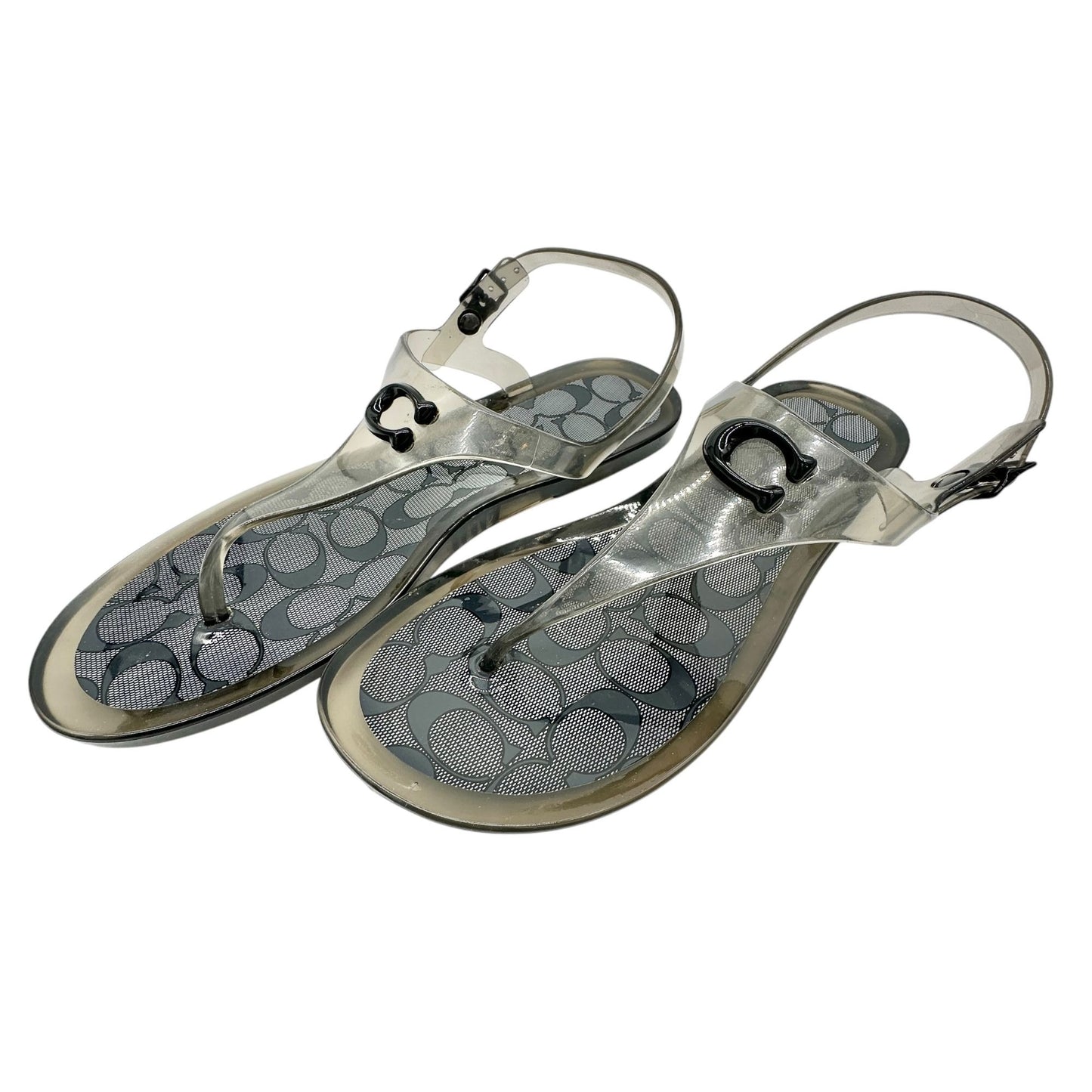 Coach Clear Jelly Sandals Womens Size 8 with Logo Pattern & Adjustable Strap