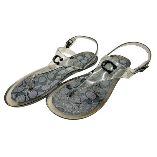 Coach Clear Jelly Sandals Womens Size 8 with Logo Pattern & Adjustable Strap